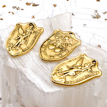 Load image into Gallery viewer, Antique Gold Arc Angel Michael Charm
