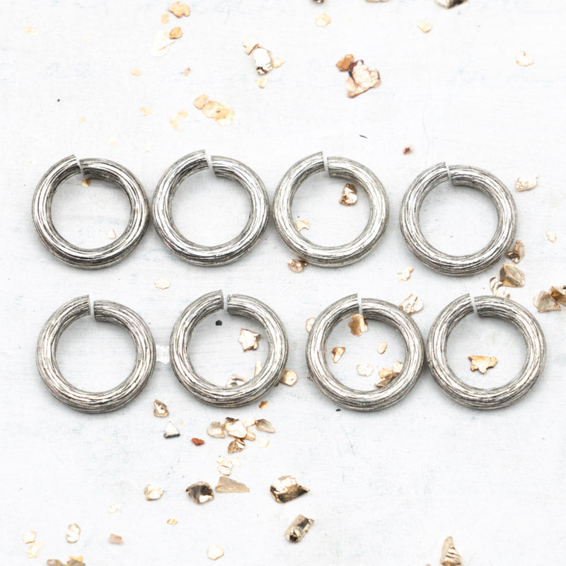 Antique Silver 12mm Wood Grain Heavy Duty Jump Rings Set - 8pcs