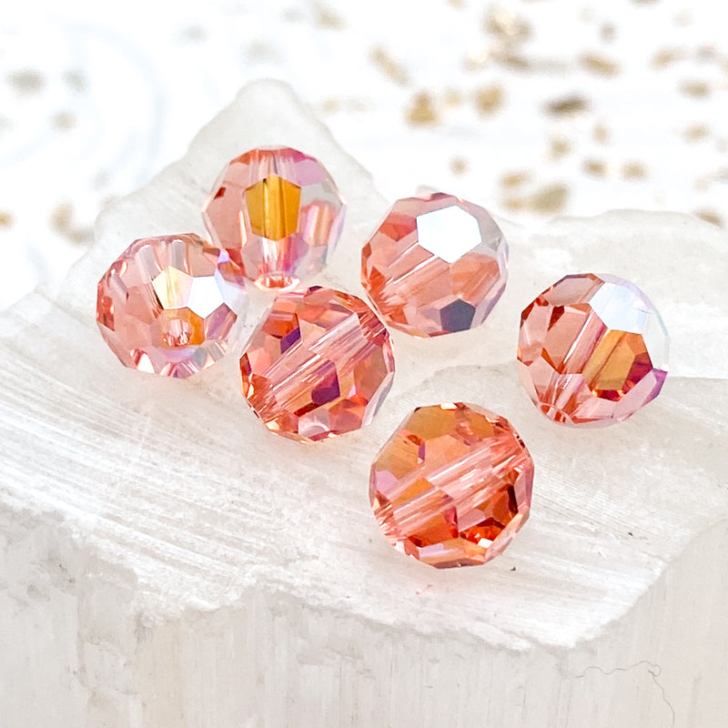 8mm Rose Peach AB Premium Austrian Crystal Faceted Bead Set - 4pcs