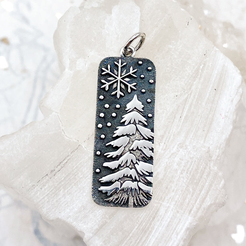 Pre-Order Sterling Silver Snowy Tree and Snowflake Charm