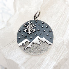 Load image into Gallery viewer, Pre-Order Sterling Silver Snowy Mountain and Snowflake Charm
