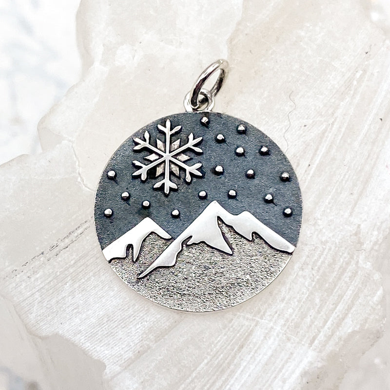 Pre-Order Sterling Silver Snowy Mountain and Snowflake Charm