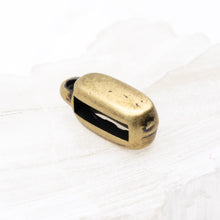 Load image into Gallery viewer, 10mm Antique Brass Slider Charm Holder for Flat Leather

