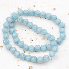 Load image into Gallery viewer, 6mm Sky Blue with Silver Finish and Turquoise Wash Large Hole Melon Bead Strand
