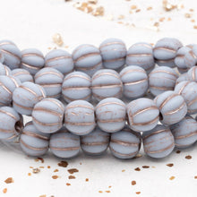 Load image into Gallery viewer, 8mm Periwinkle with Metallic Beige Wash Large Hole Melon Beads
