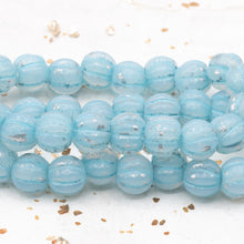 Load image into Gallery viewer, 8mm Sky Blue with a Silver Finish and Turquoise Wash Large Hole Melon Beads

