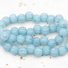 Load image into Gallery viewer, 8mm Sky Blue with a Silver Finish and Turquoise Wash Large Hole Melon Beads
