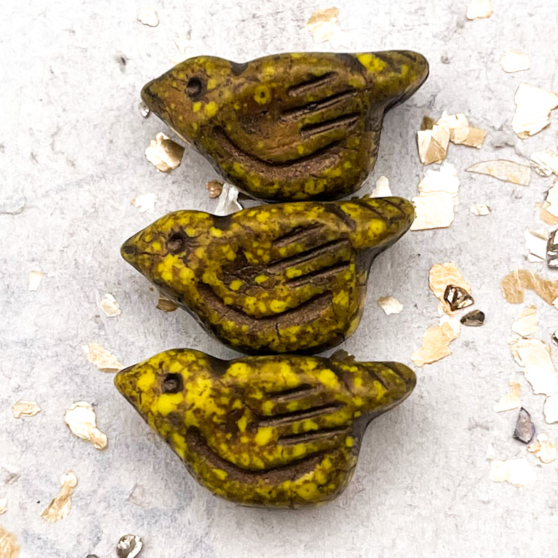 11x22mm Bird Bright Yellow with Gold Finish and Gold Wash