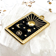 Load image into Gallery viewer, 18K Gold Plated Rectangle Black Sun &amp; Moon Charm
