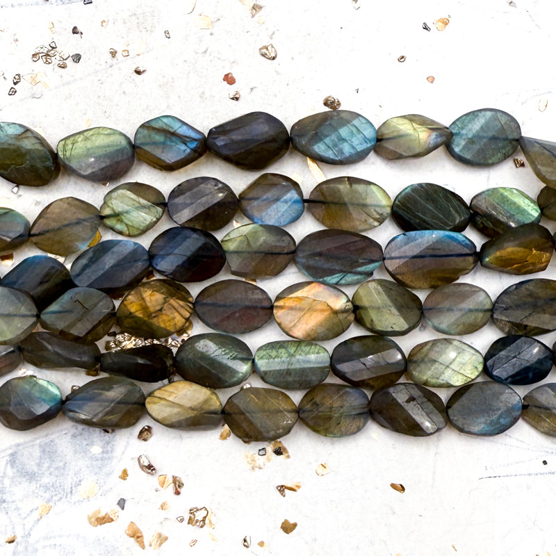 Pre-Order Twisted Flat Oval Labradorite Bead Strand-G