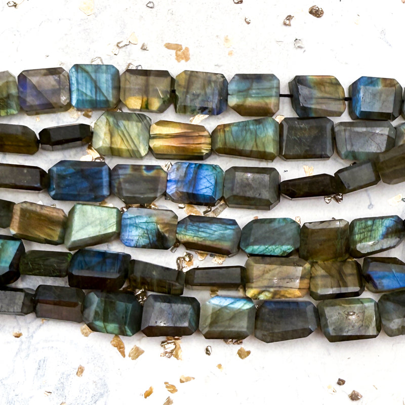 Pre-Order Octagon Nugget Labradorite Bead Strand-E
