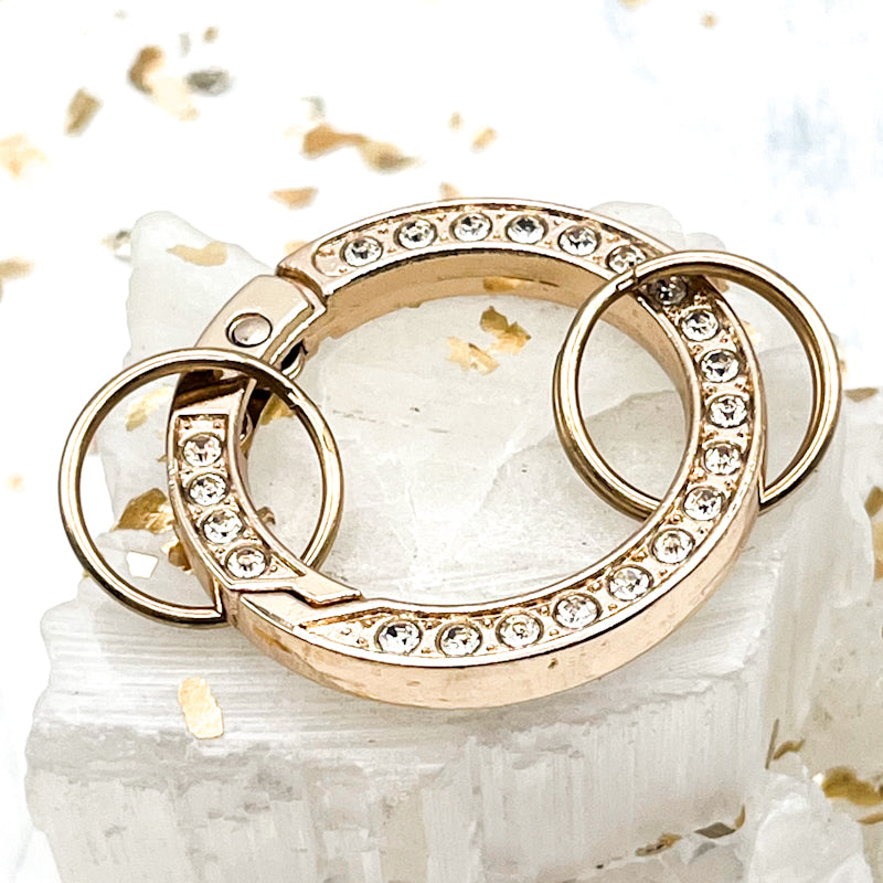 34mm Light Gold Round Diamond Carabiner Clip