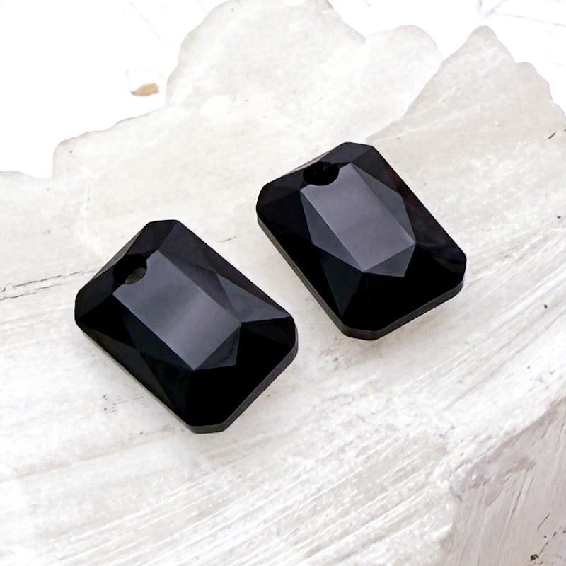 11.5mm Jet Austrian Crystal Emerald Cut Pendant - 2pcs