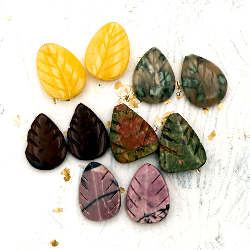 2.0 Colored Carved Leaves Gemstone Bead Set-5 pairs
