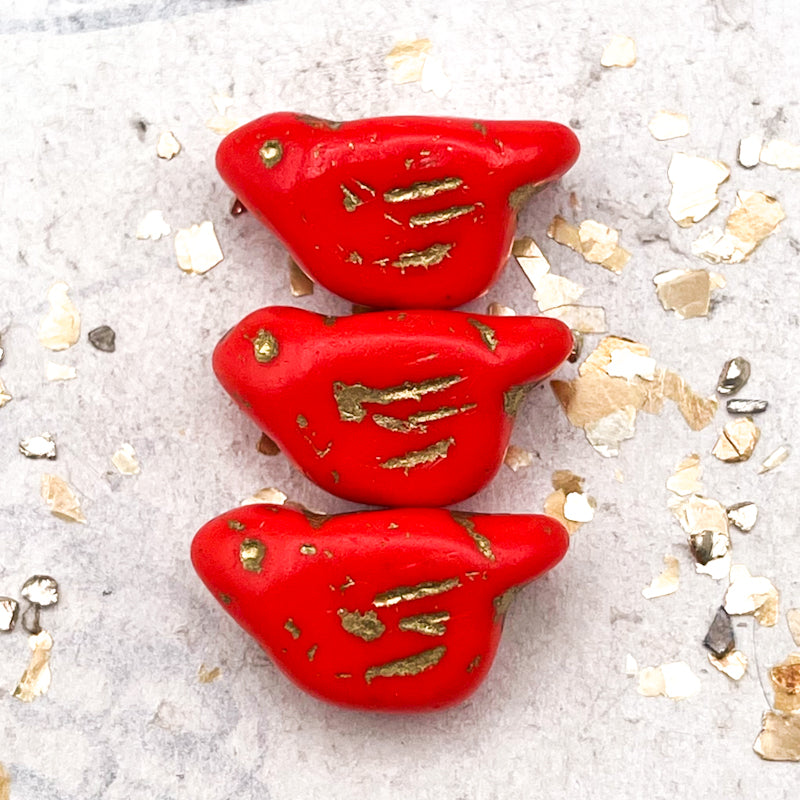 11x22mm Bird Fluorescent Red with Gold Wash