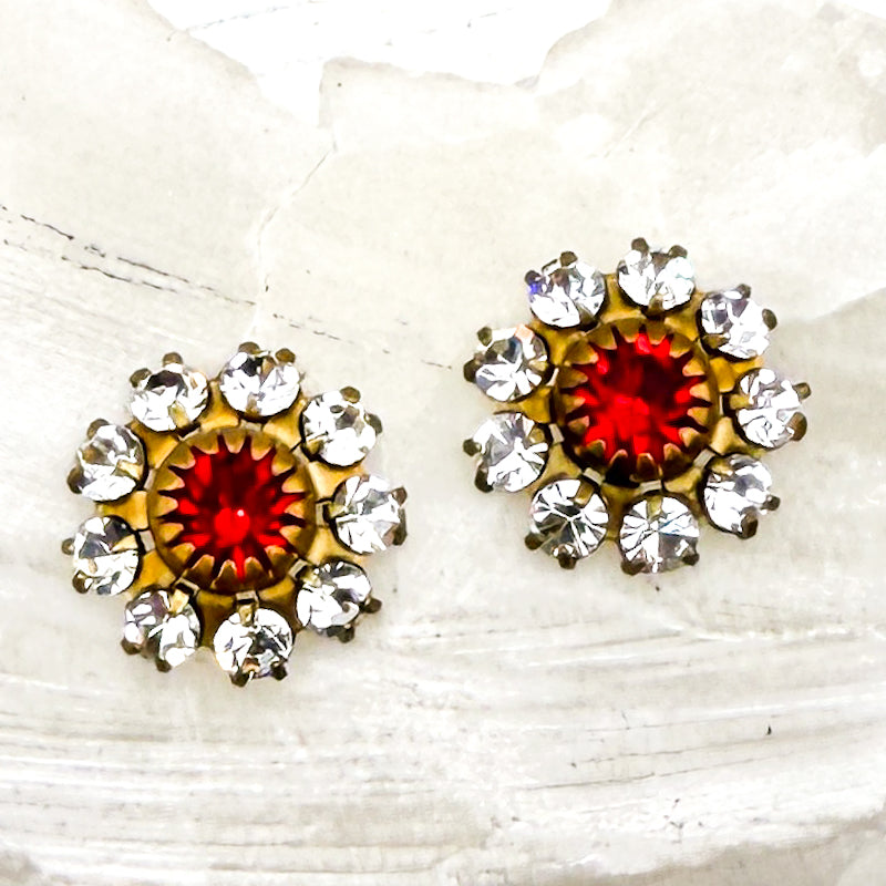 Gold-Plated Red Flower Pair - 2pcs