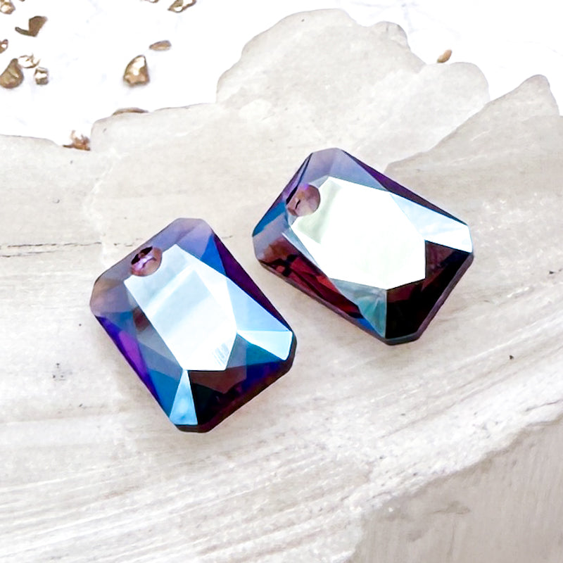 11.5mm Amethyst Shimmer Austrian Crystal Emerald Cut Pendant - 2pcs