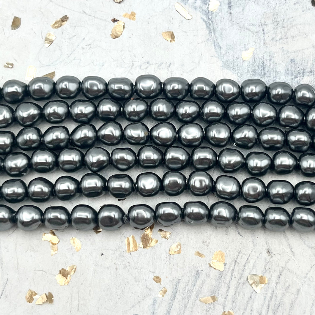 6mm Dark Grey Premium Austrian Crystal Pearl Bead Strand