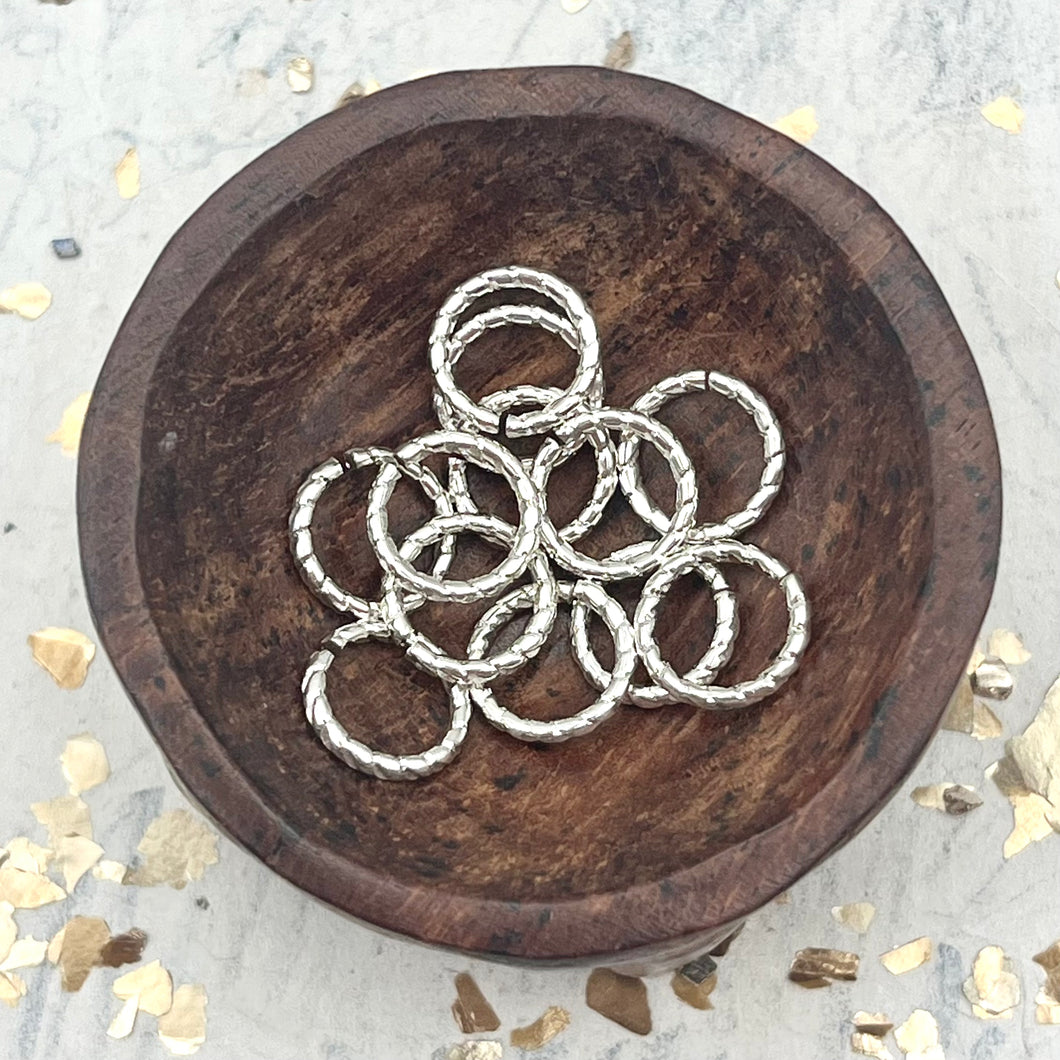 Sterling Silver Plated 9mm Textured Circle Jump Rings - 12pcs
