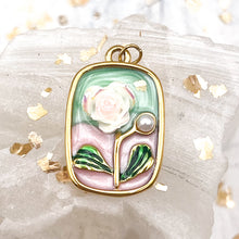 Load image into Gallery viewer, 18K Gold Plated Rectangle With Flower &amp; Pearl Pendant
