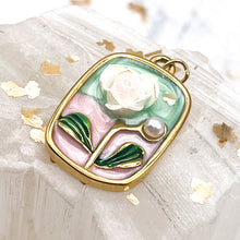 Load image into Gallery viewer, 18K Gold Plated Rectangle With Flower &amp; Pearl Pendant
