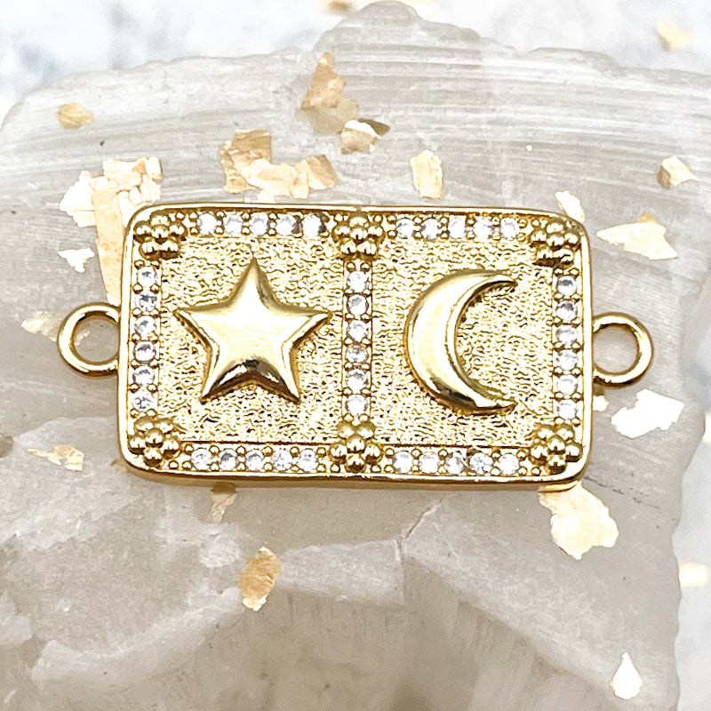 18K Gold Plated Rectangle with Star & Moon Link Connector