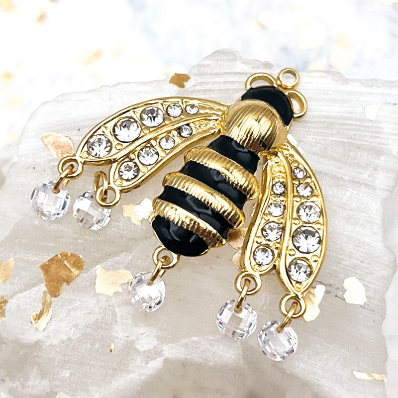 Golden Bee Pendant With Rhinestones