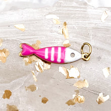 Load image into Gallery viewer, 18K Gold Plated Hot Pink Sardine Fish Charm

