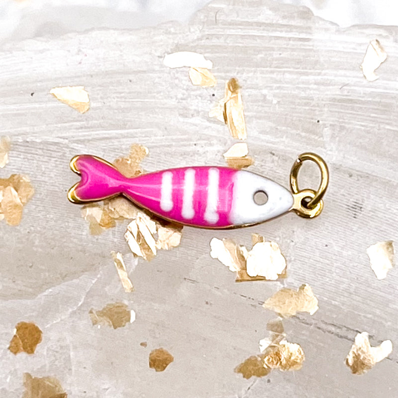 18K Gold Plated Hot Pink Sardine Fish Charm