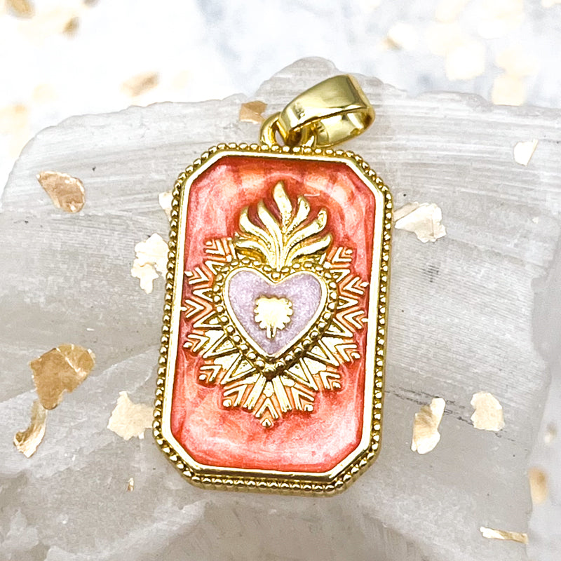 Golden & Coral Sacred Heart Charm