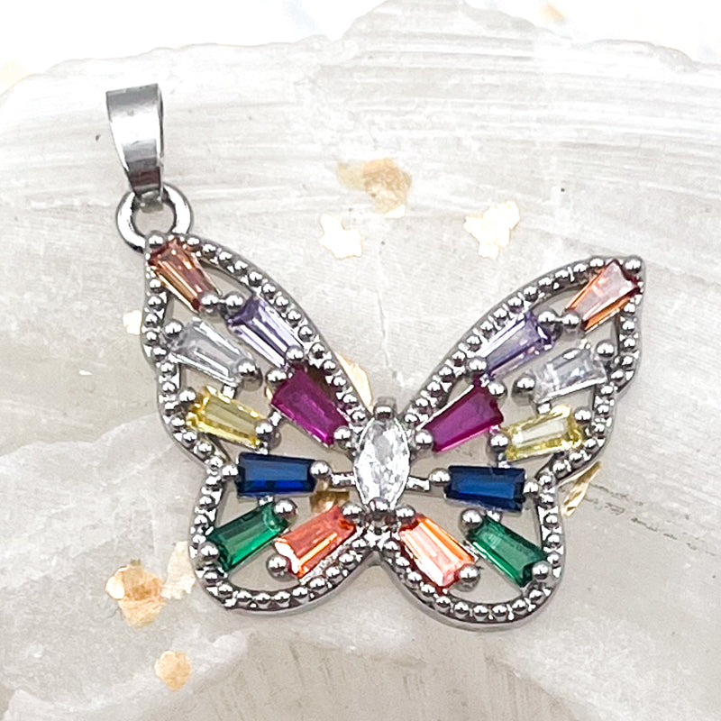 Platinum Mosaic Butterfly Pendant