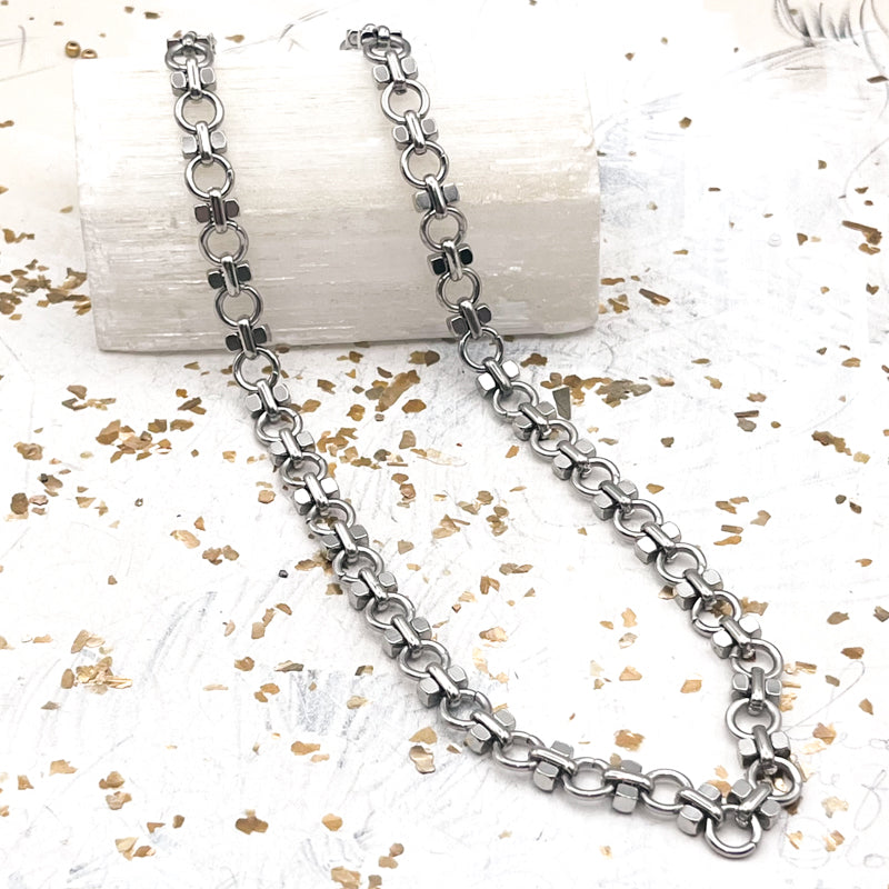 Stainless Steel Ring Link Chain Necklace