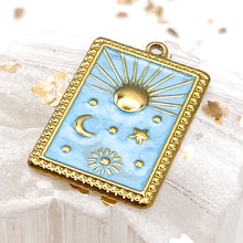 Load image into Gallery viewer, 18K Gold Plated Light Sky Blue Moon, Sun, &amp; Star Charm
