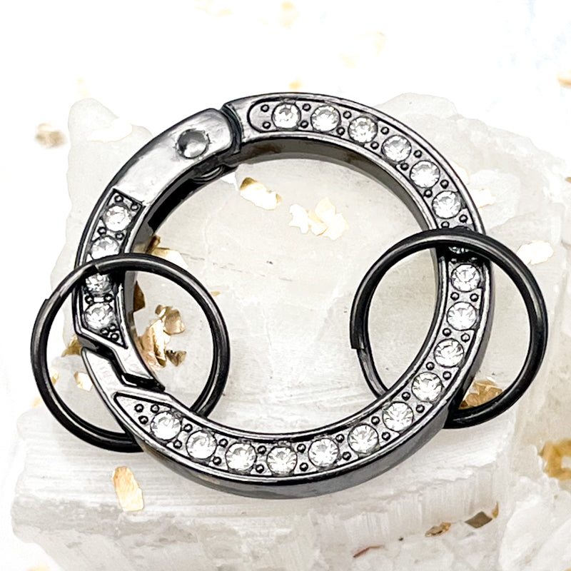 34mm Gunmetal Black Round Diamond Carabiner Clip