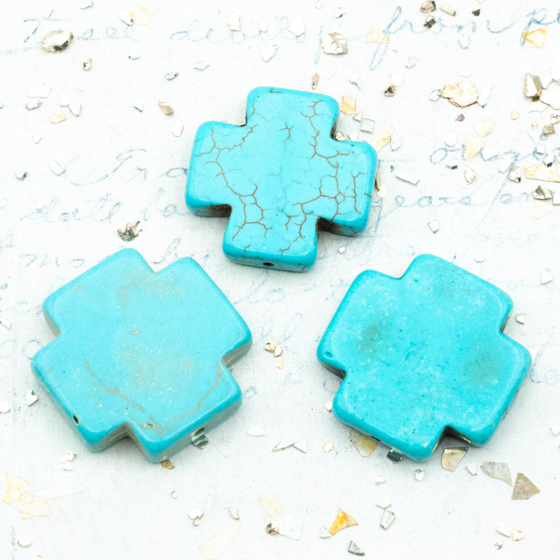 Turquoise Howlite Stone Cross Bead Set - 3 Pcs