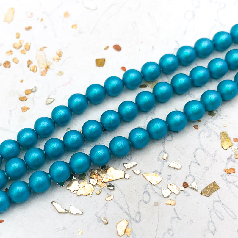 4mm Iridescent Dark Turquoise Premium Crystal Pearl Bead Strand - 4 Inches