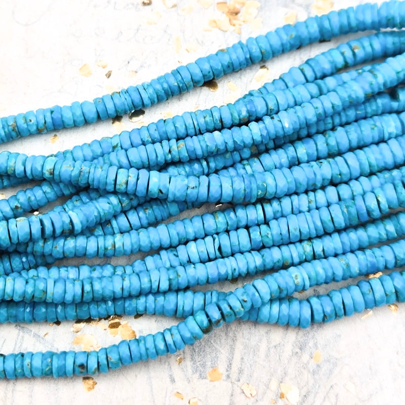 Graduated Turquoise Faceted Heishi Gemstone Bead Strand