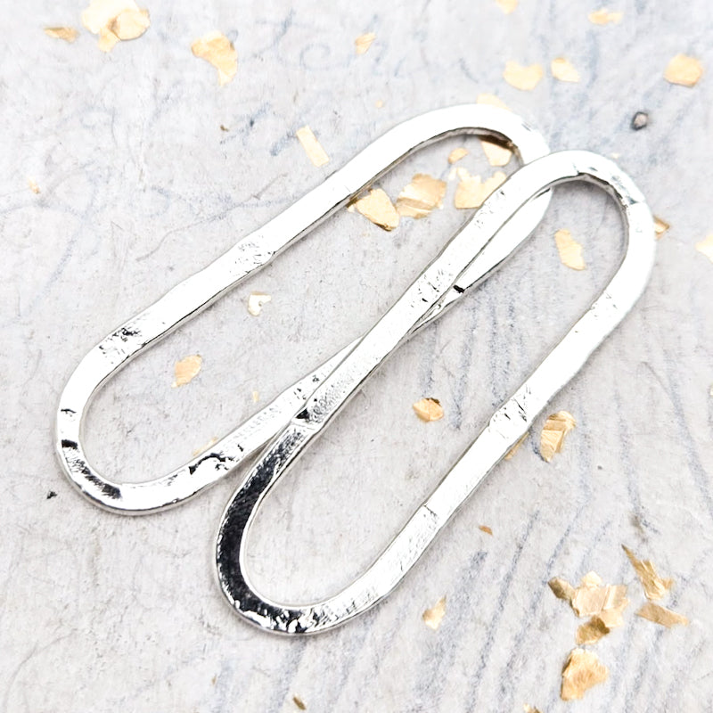 Sterling Silver Large Hammered Elongated Oval Hoop Pair