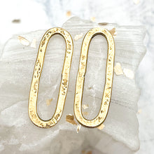 Load image into Gallery viewer, Antique Gold Small Hammered Elongated Oval Hoop Pair
