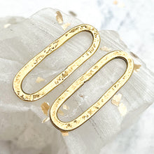 Load image into Gallery viewer, Antique Gold Small Hammered Elongated Oval Hoop Pair
