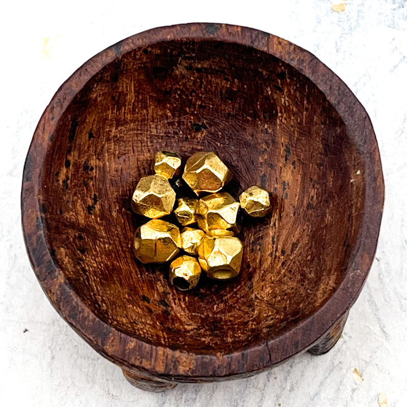 Mixed Antique Gold Faceted Round Metal Bead Set