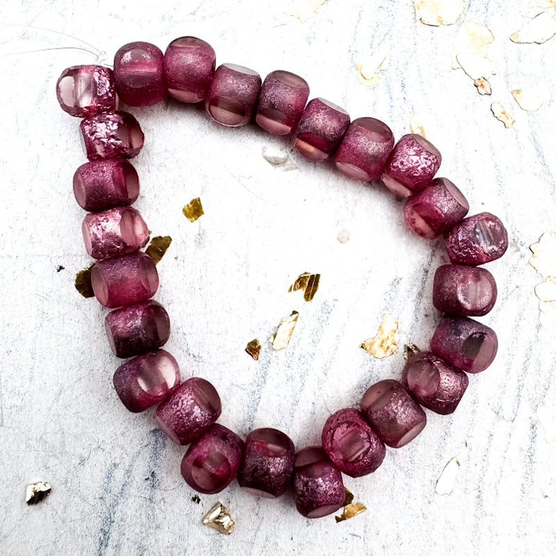 Pre-Order 5mm Pink Trica Bead Strand with Etched and Metallic Pink Finishes