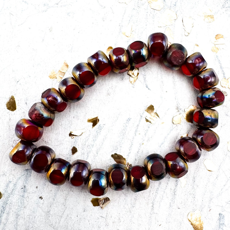 Pre-Order 5mm Ruby Red Matte Trica Bead Strand with Metallic Volcano Finish