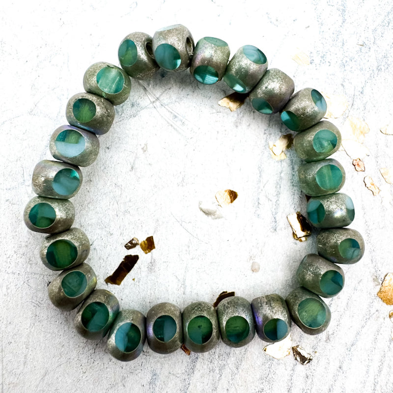 Pre-Order 5mm Sea Green and Sky Blue Trica Bead Strand with Antique Silver Finishes