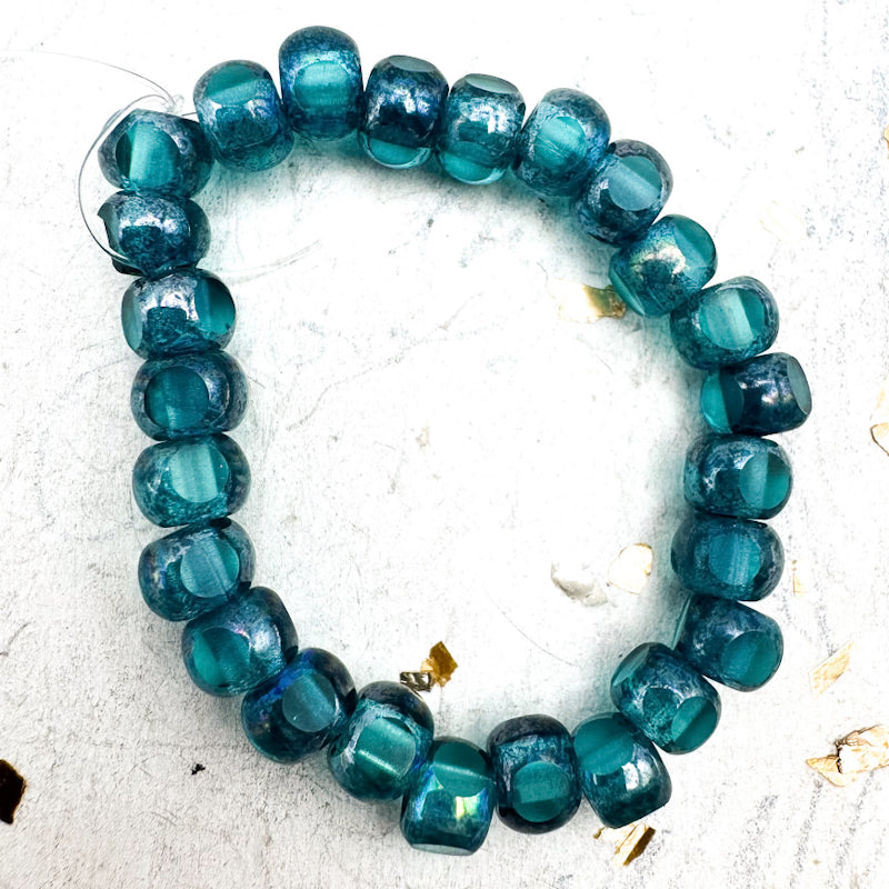 5mm Teal Blue Transparent Trica with Picasso Bead Strand