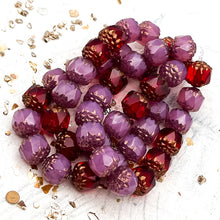 Load image into Gallery viewer, 6mm Cathedral Bead Mix Ruby Red and Dusty Rose with Bronze Finish
