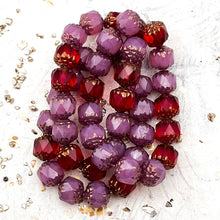 Load image into Gallery viewer, 6mm Cathedral Bead Mix Ruby Red and Dusty Rose with Bronze Finish
