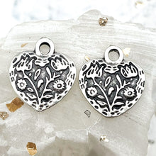 Load image into Gallery viewer, Antique Silver Designed Within My Heart Charm Pair
