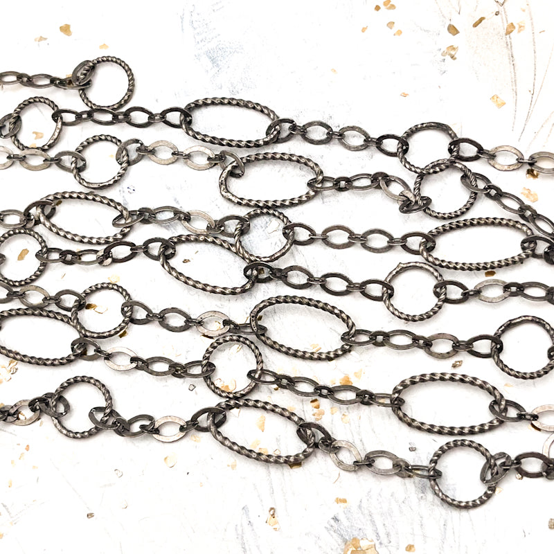 Antique Silver Oval & Circle Chain - 12 Inches