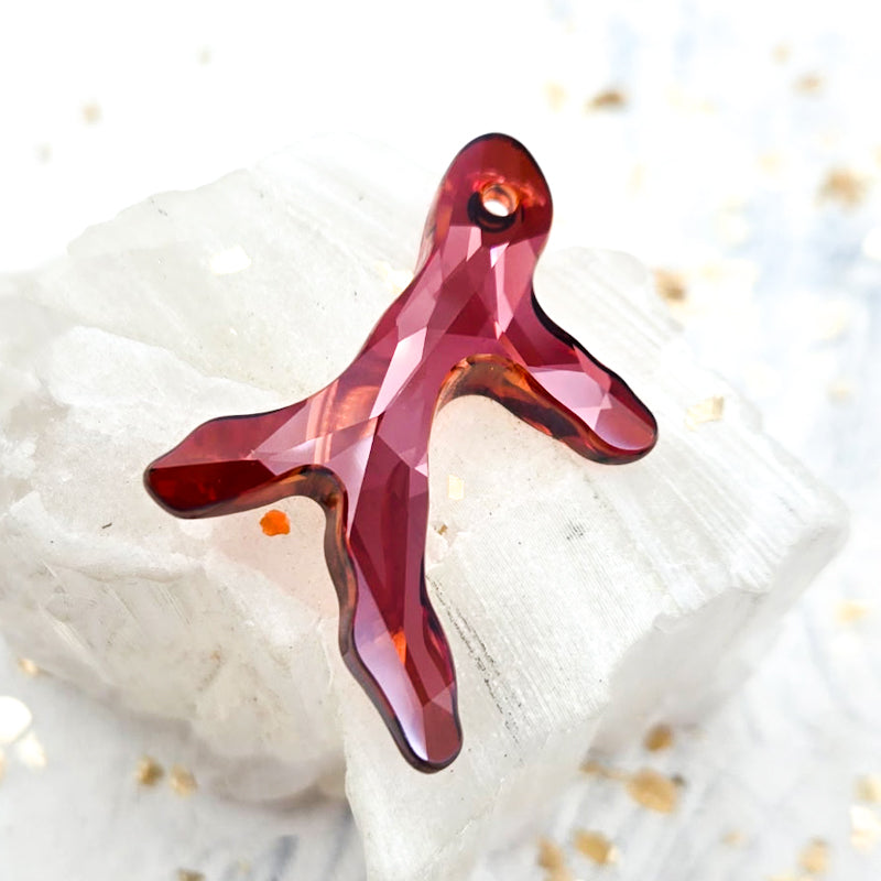 40mm Red Magma Coral Pendant Austrian Crystal
